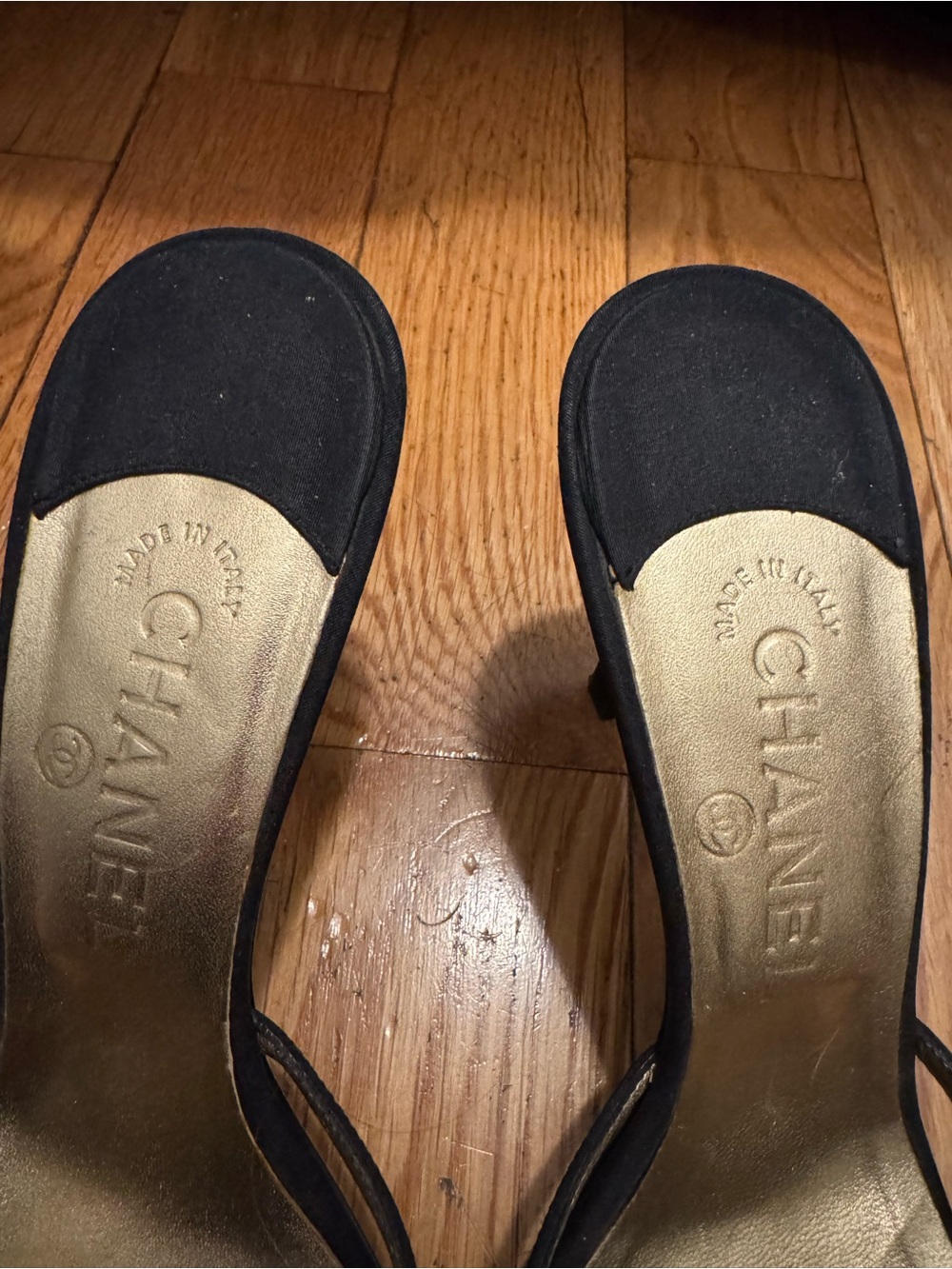 CHANEL Black Suede Camellia Slide Sandals with Gold Detail - Picture 4 of 9